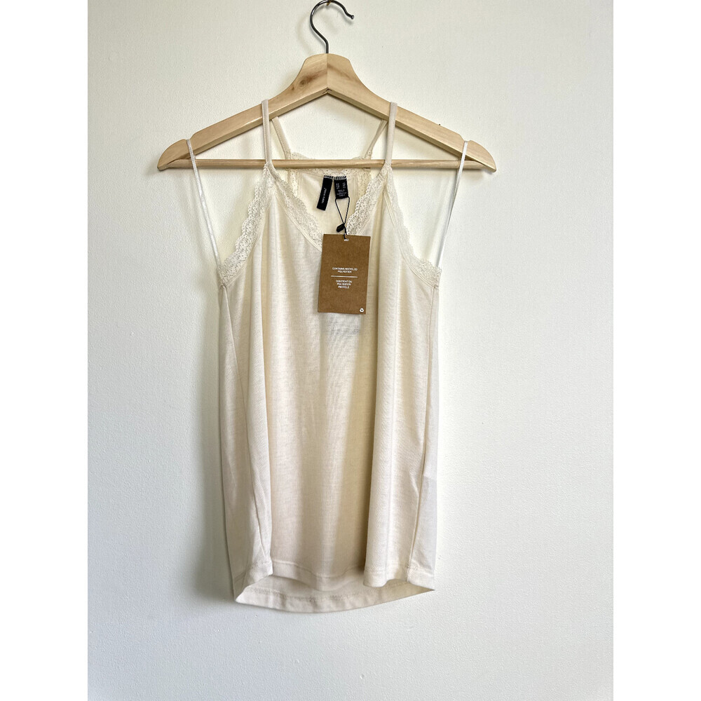 Vero Moda women's size XS racerback tank Ivory Honey color V neck lace trim